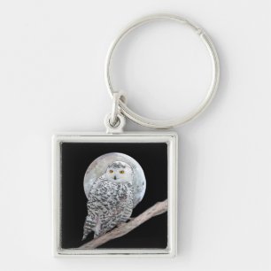 Snowy Owl and Moon Painting - Original Bird Art Sleutelhanger