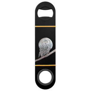 Snowy Owl and Moon Painting - Original Bird Art Speed Flessenopener