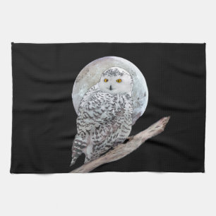 Snowy Owl and Moon Painting - Original Bird Art Theedoek
