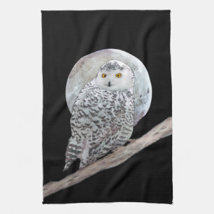 Snowy Owl and Moon Painting - Original Bird Art Theedoek