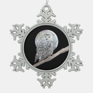 Snowy Owl and Moon Painting - Original Bird Art Tin Sneeuwvlok Ornament