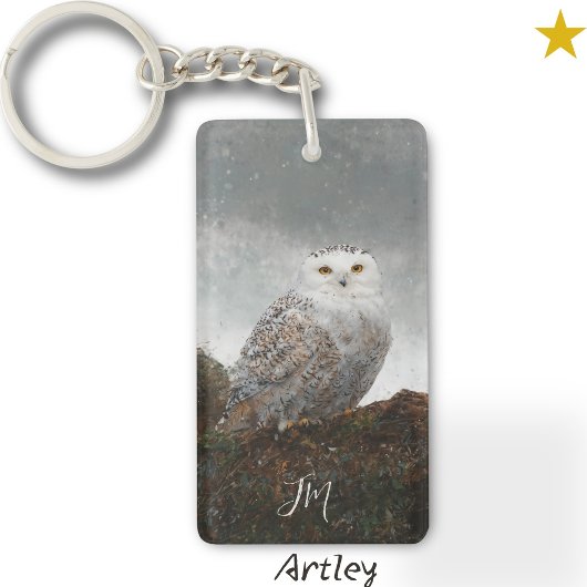 Snowy Owl Bird Painting Custom Name Birder Sleutelhanger