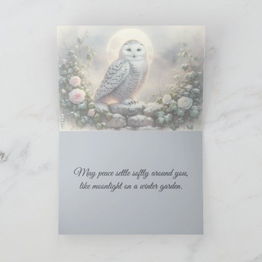 Snowy Owl in Moonlit Winter Garden Kaart (Binnen)