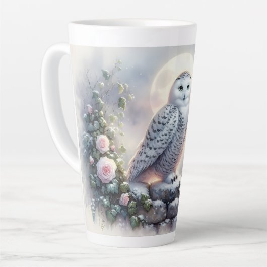 Snowy Owl in Moonlit Winter Garden Latte Mok (Linkerhoek)