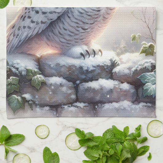 Snowy Owl in Moonlit Winter Garden Theedoek (Gevouwen)