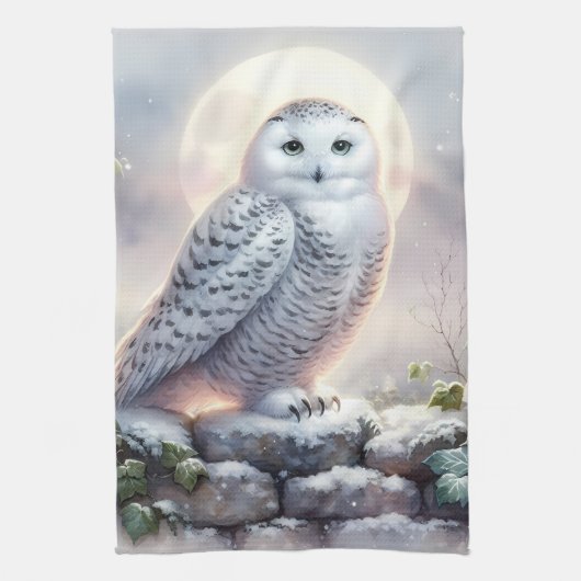 Snowy Owl in Moonlit Winter Garden Theedoek (Verticaal)