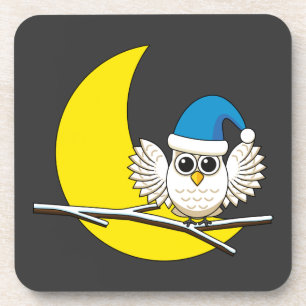 Snowy Owl in New Moon Winter Night Bier Onderzetter