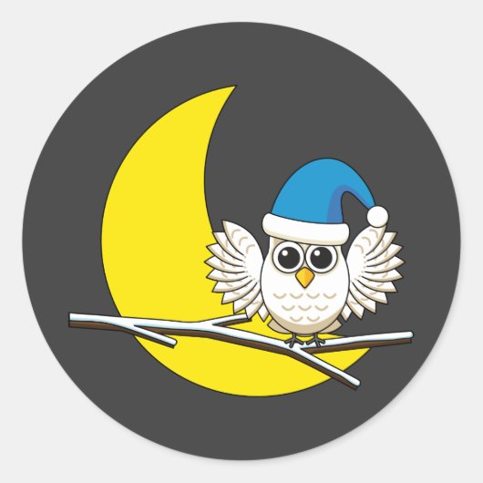 Snowy Owl in New Moon Winter Night Ronde Sticker (Voorkant)