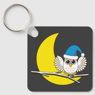 Snowy Owl in New Moon Winter Night Sleutelhanger