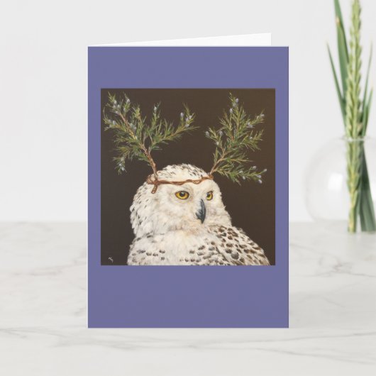 snowy owl met cedar branch pet kaart (Voorkant)