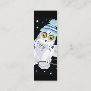 Snowy Owl met Pet Bladwijzer Mini Visitekaartje