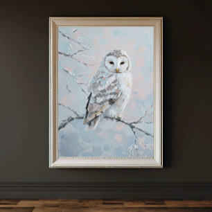 Snowy Owl on Winter Branch – Tranquil Nature Art Perfect Poster