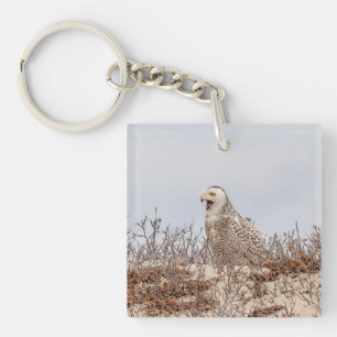 Snowy owl op het strand sleutelhanger
