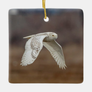 Snowy owl tijdens de vlucht keramisch ornament