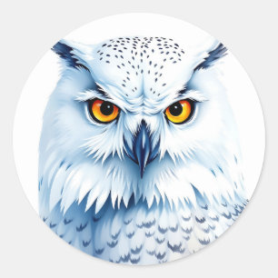 Snowy Owl Waterverf Gedetailleerde Veren Ronde Sticker