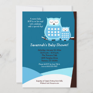 Snowy Owls 5x7 Baby shower Invitation - Blue Kaart