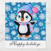 Snowy Penquin Gift Labels Wijn Etiket (Enkel label)