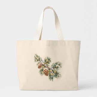 Snowy Pine Branch Grote Tote Bag