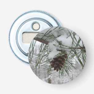 Snowy Pine Branch Winter Natuur Button Flesopener