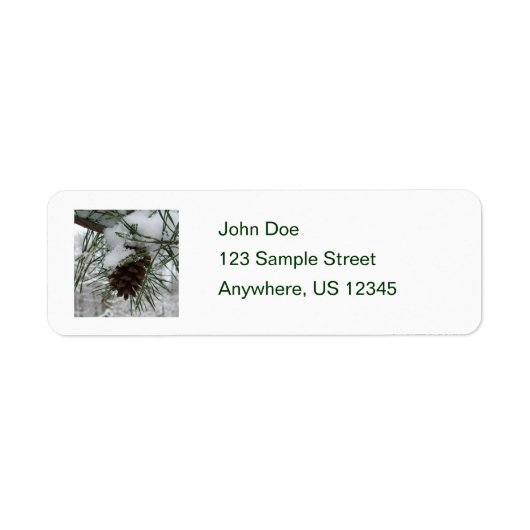 Snowy Pine Branch Winter Natuur Etiket (Voorkant)