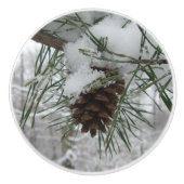 Snowy Pine Branch Winter Natuur Keramische Knop (Voorkant)