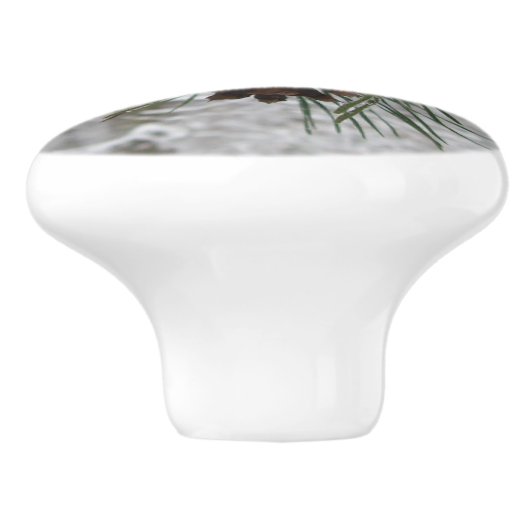 Snowy Pine Branch Winter Natuur Keramische Knop (Zijkant)