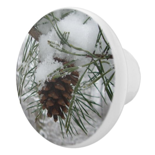 Snowy Pine Branch Winter Natuur Keramische Knop (Rechts)