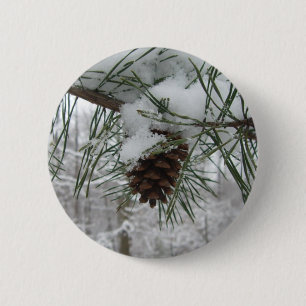 Snowy Pine Branch Winter Natuur Ronde Button 5,7 Cm
