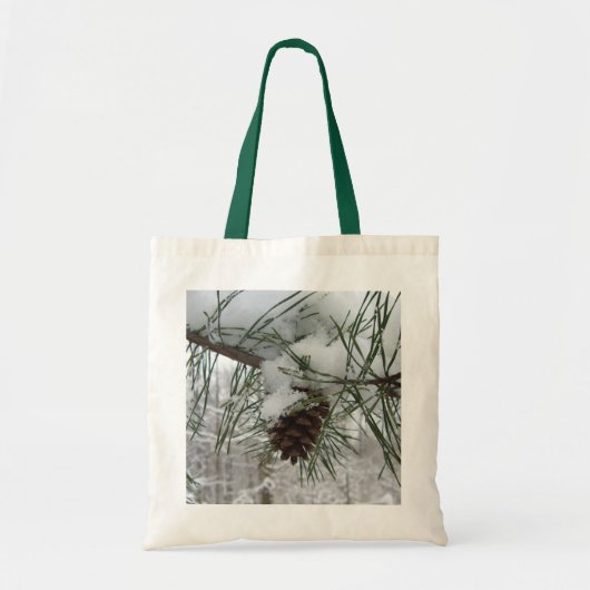 Snowy Pine Branch Winter Natuur Tote Bag (Voorkant)