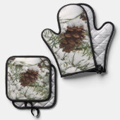 Snowy Pine Cone I Ovenwant & Pannenlap Set (Voorkant / Achterkant)