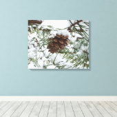 Snowy Pine Cone I Winter Natuur Foto Canvas Afdruk (Insitu (Houten vloer))