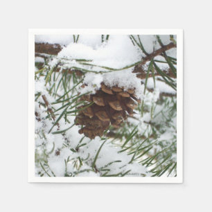 Snowy Pine Cone I Winter Natuur Foto Servetten