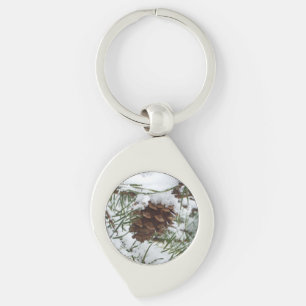 Snowy Pine Cone I Winter Natuur Foto Sleutelhanger