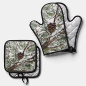 Snowy Pine Cone II Ovenwant & Pannenlap Set (Voorkant / Achterkant)