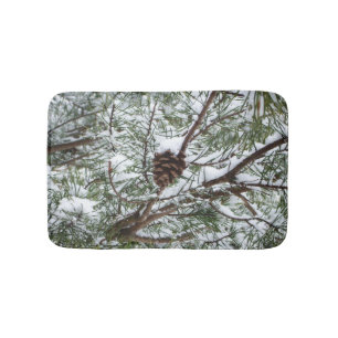 Snowy Pine Cone II Winter Natuur Fotografie Badmat