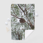 Snowy Pine Cone II Winter Natuur Fotografie Golfhanddoek (Insitu)