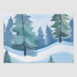Snowy Pine Forest | Waterverf in de winter Tissuepapier