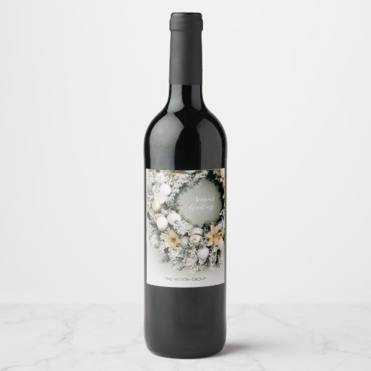 Snowy Pine Kerstmis Wijn Etiket (Voorkant)