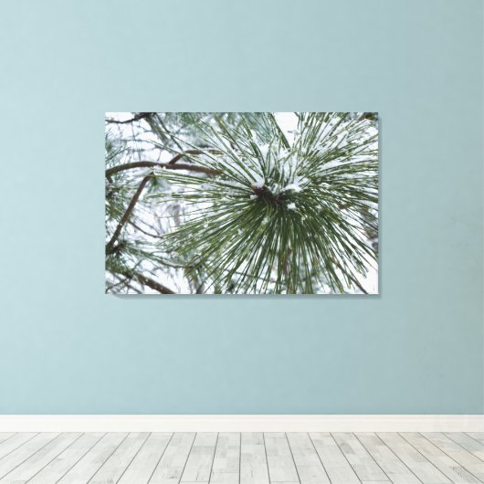 Snowy Pine Needles Winter Natuur Canvas Afdruk (Insitu (Houten vloer))