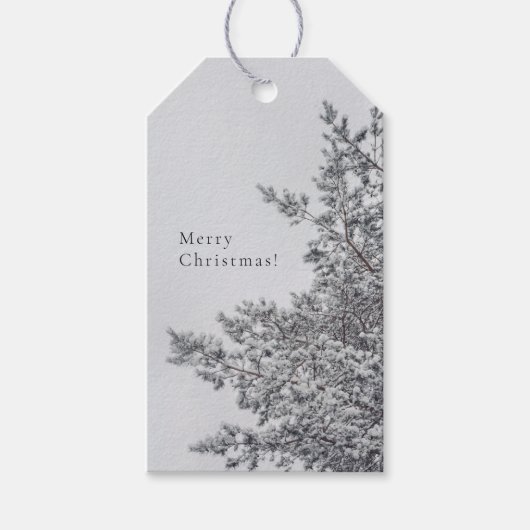 Snowy Pine, Scandinavian Christmas aesthetic Cadeaulabel (Voorkant)