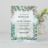 Snowy Pine Tree Forest Waterverf thema bruiloft Folie Uitnodiging (Staand Voorkant)