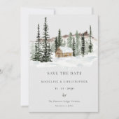 Snowy Pine Tree Winter Wedding Save the Date (Voorkant)