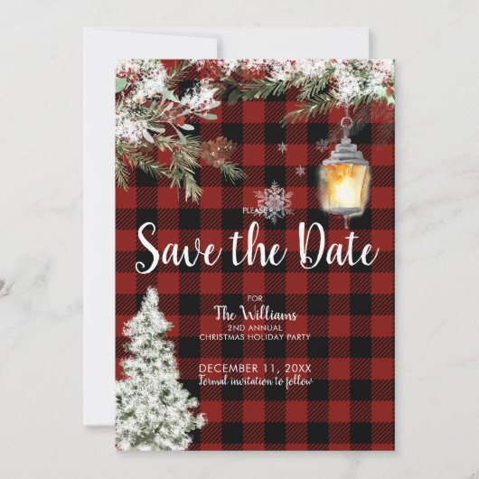 Snowy Pset Kerstfeestdag Opslaan Datum Kaart (Voorkant)