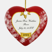 Snowy Red Baby's eerste kerstfoto Keramisch Ornament (Achterkant)