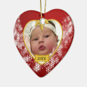 Snowy Red Baby's eerste kerstfoto Keramisch Ornament (Links)