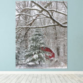 Snowy Red Barn Canvas Afdruk (Insitu (Houten vloer))