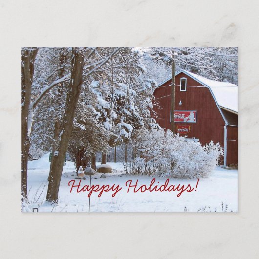 Snowy Red Barn Holiday Post Kaart (Voorkant)