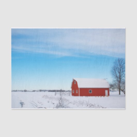 Snowy Red Barn onder een Crystal Blue Sky Tissuepapier (Voorkant)