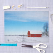 Snowy Red Barn onder een Crystal Blue Sky Tissuepapier (Craft)