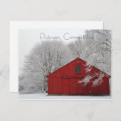 Snowy Red Barn Putnam, Briefkaart Connecticut (Voorkant / Achterkant)